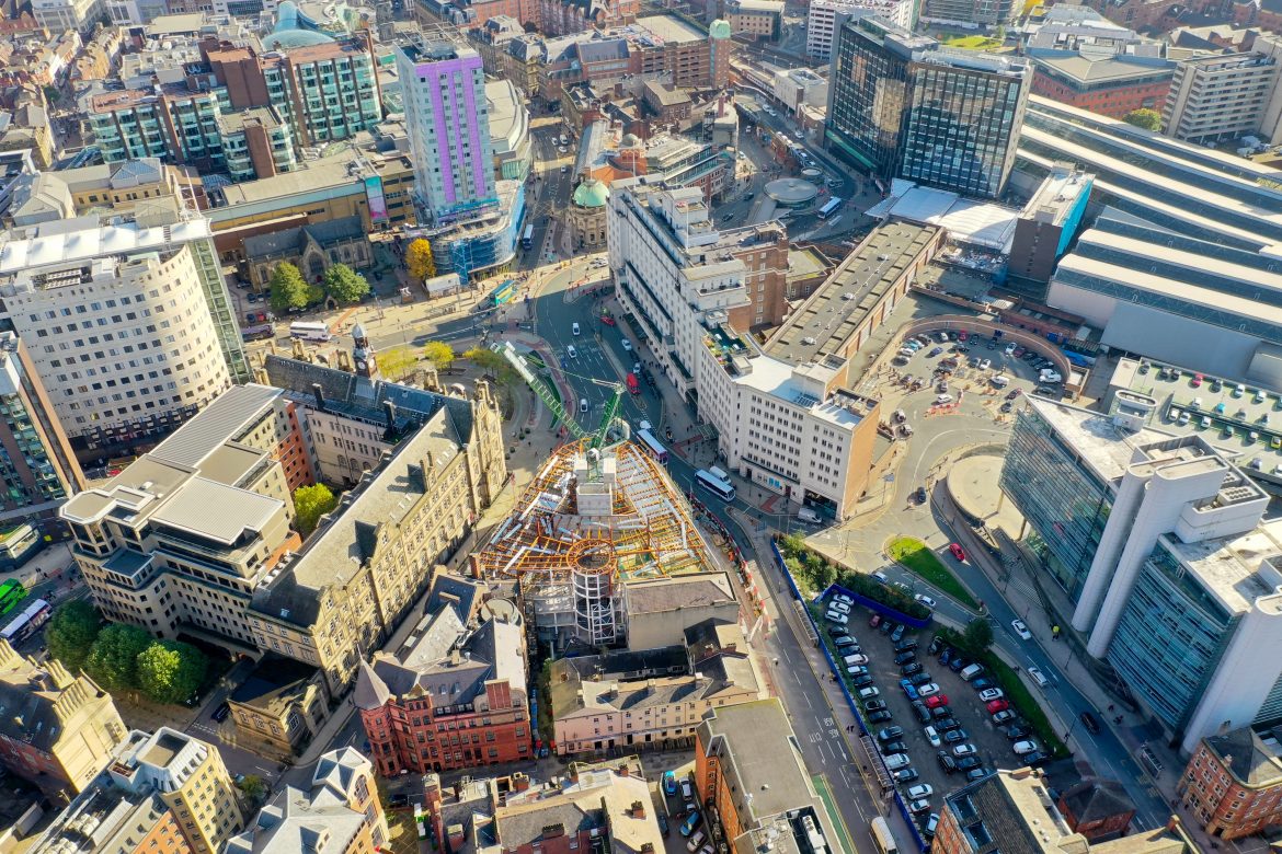 An aerial photo of Leeds city centre