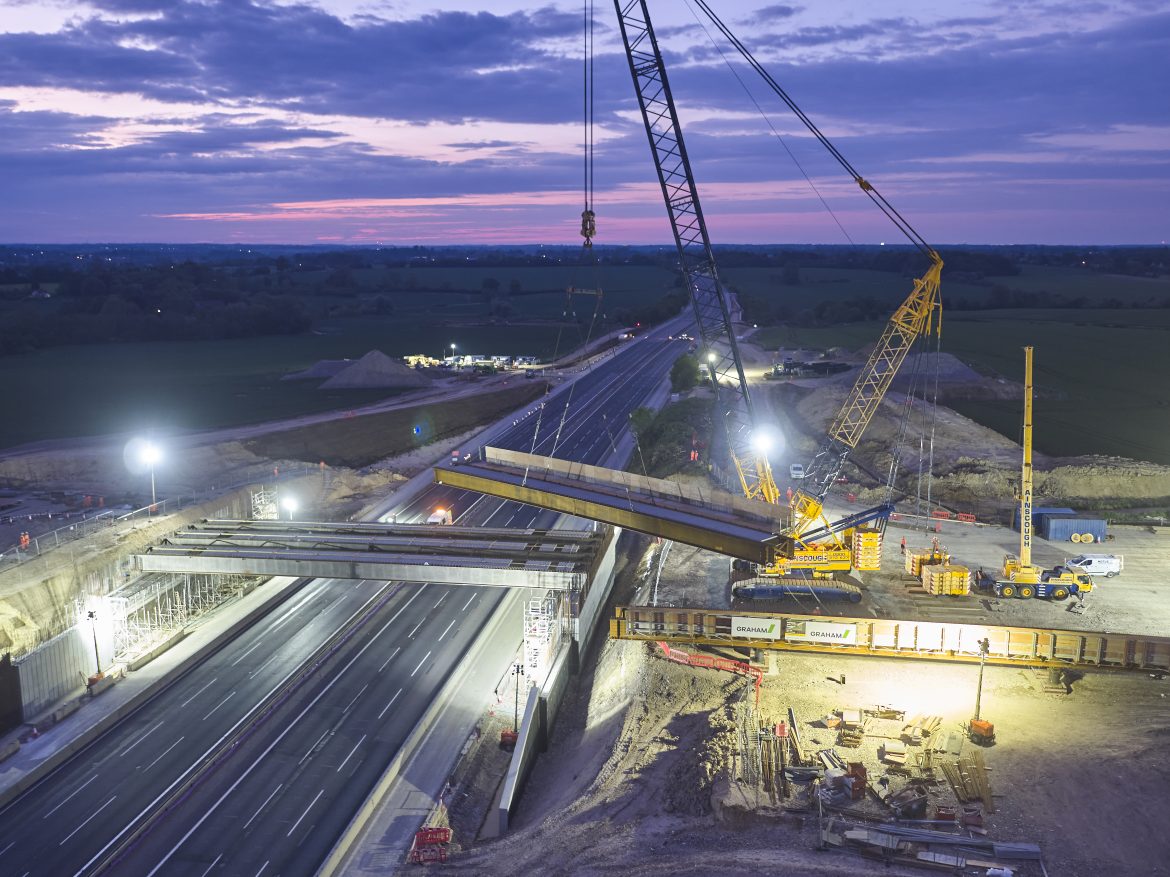 M11 junction 7a bridge being lifted into place