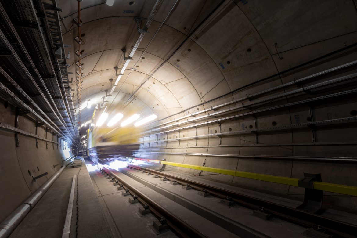 Inside a train tunnel