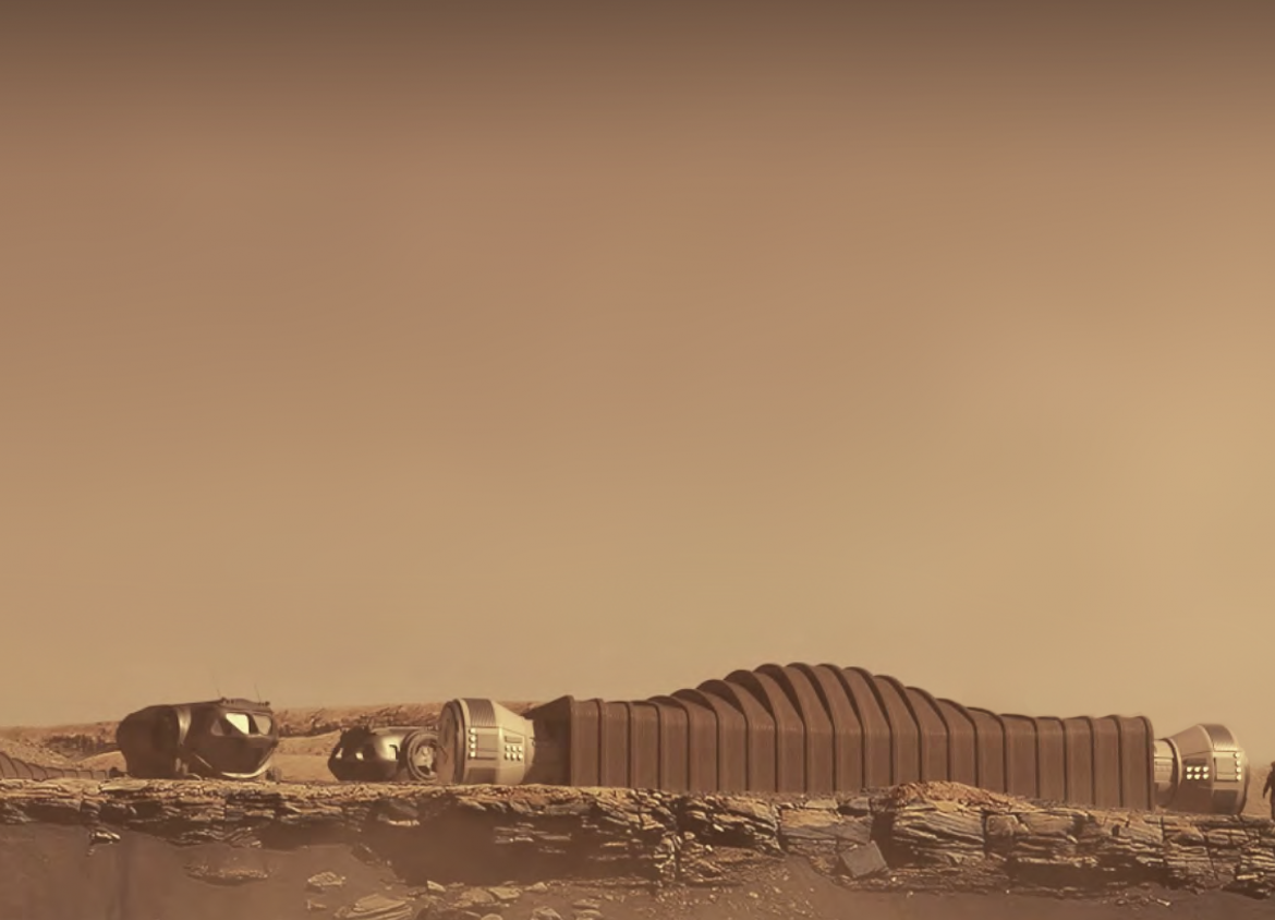 a CGI projection of BIG/Icon's 3D-printed Mars habitat