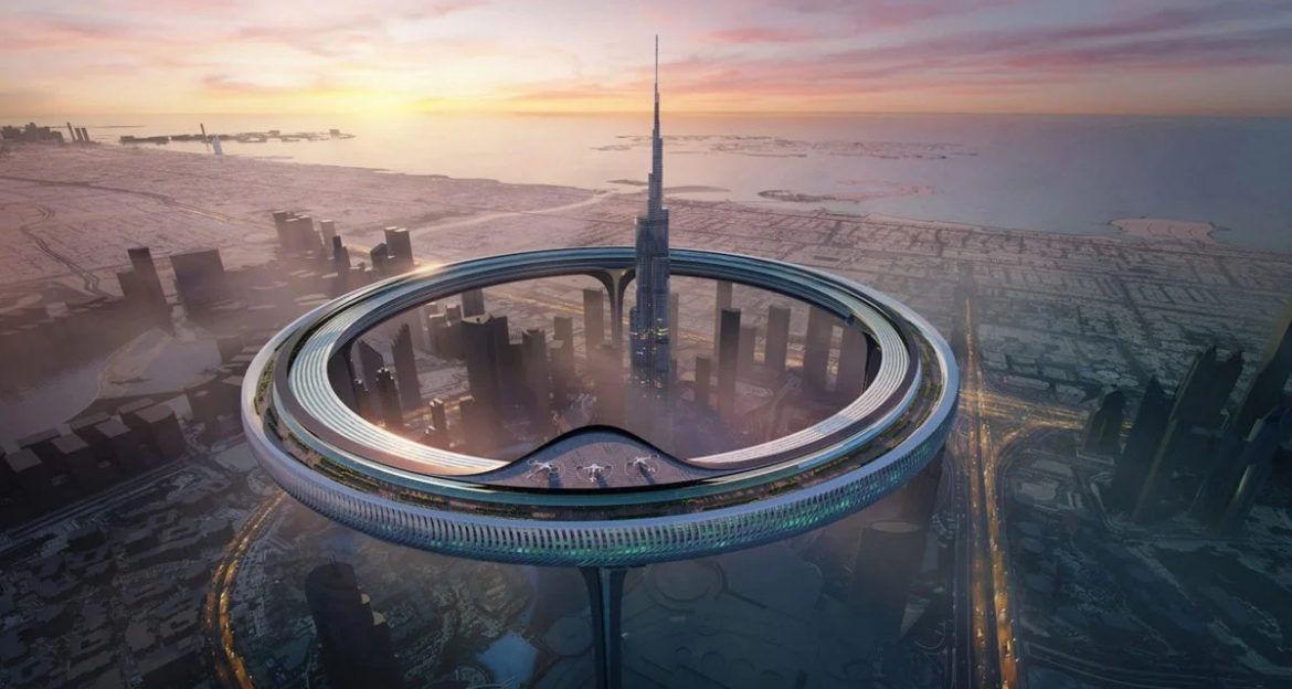 Dubai architecture firm Znera Space has unveiled designs for a 550-metre tall structure that would completely encircle the Burj Khalifa.