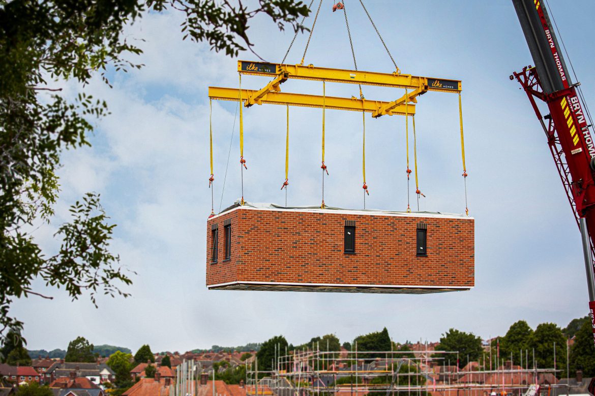 An ilke homes factory-built module being lowered into place in Arnold, Nottinghamshire - ilke Homes