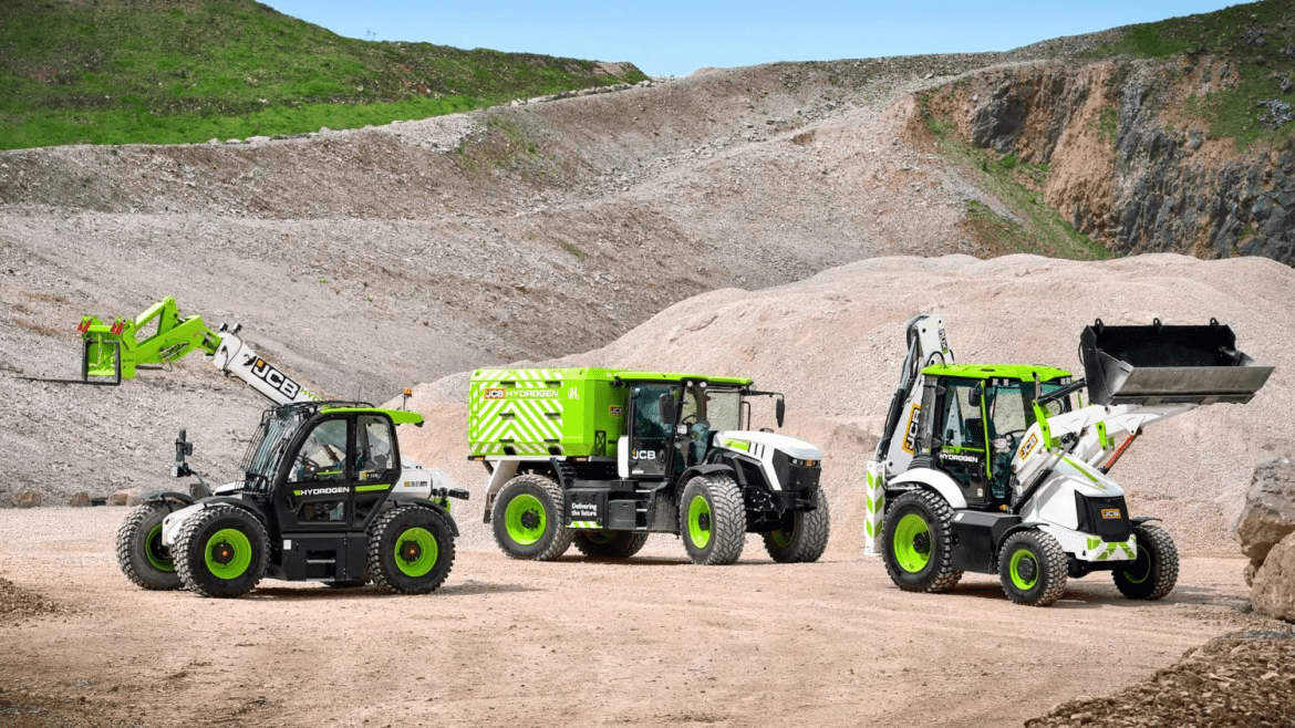 A mobile hydrogen refueller joins the hydrogen-powered JCB Loadall and backhoe